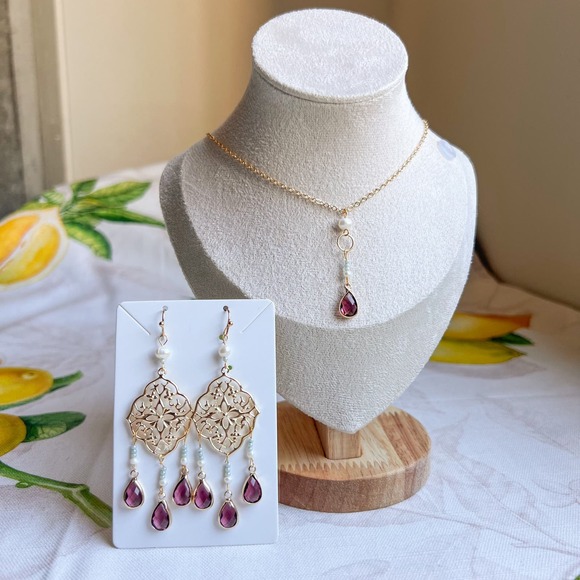 Garnet Wine Red Mint Freshwater Pearl Casual Fun Mint Tassel Chandelier Earrings - Picture 4 of 4